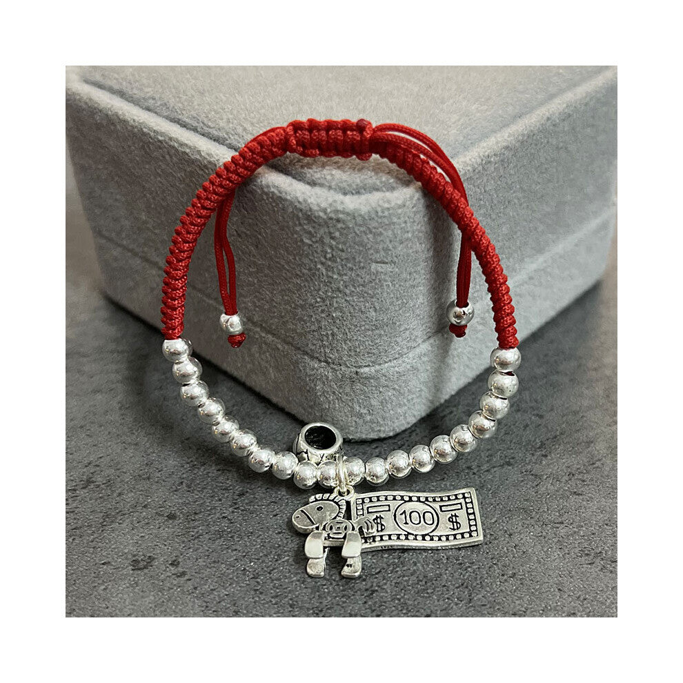 Lucky The Money At Once Dollar Horse Bracelets For Women Red Thread Hand Jewelry Fine 925 Sterling SIlver Bangles