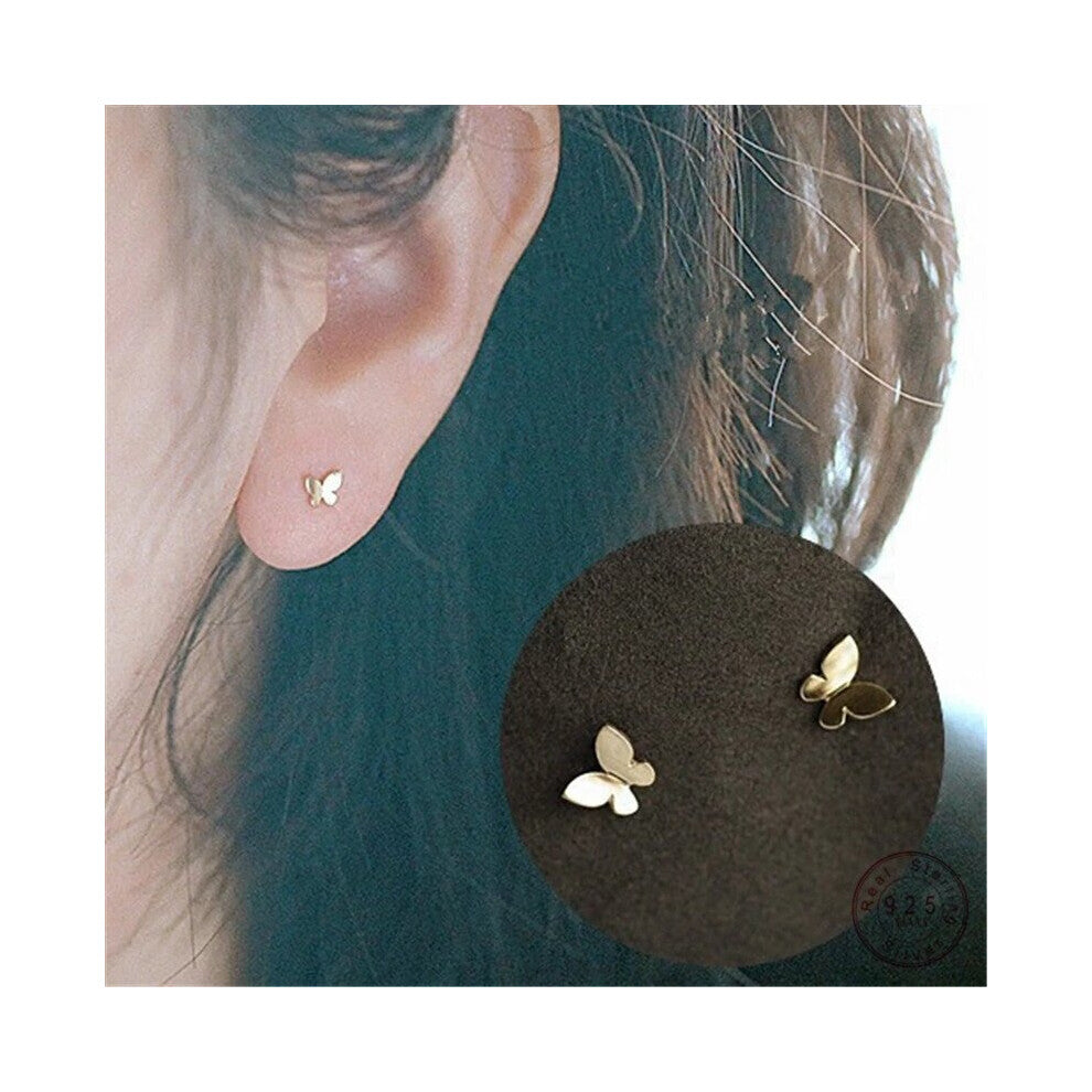 925 Sterling Silver Plating 14k Glossy Butterfly Earrings Women Sweet Student Jewelry Accessories