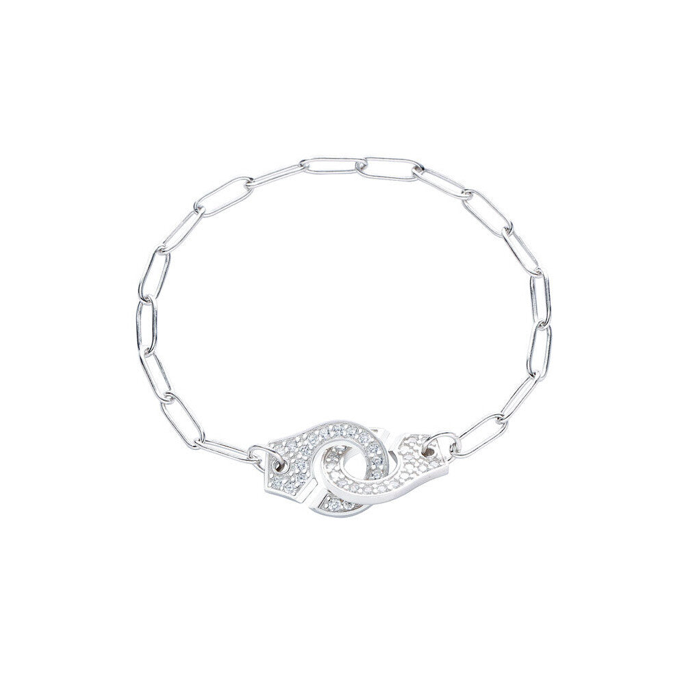 High 925 Sterling Silver Full Stone Handcuffs Link Bracelets For Women And Man Jewelry Gift