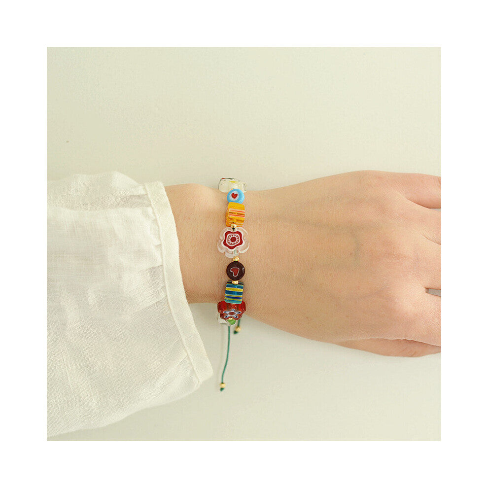 retro candy-colored glazed flowers lovely bag of can adjust the size of female students'hand String Bracelet