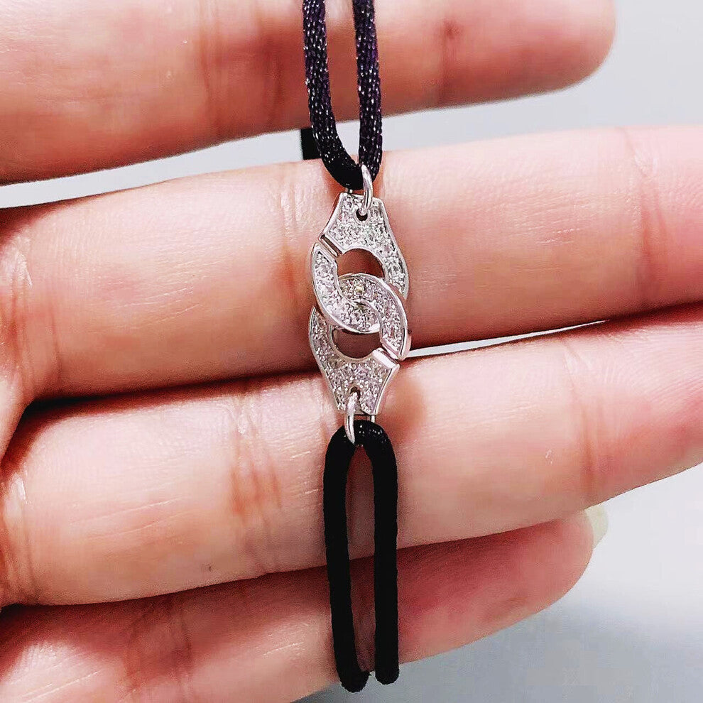 100% 925 Silver Handcuffs Full Diamond Leather Bracelet d v 1:1LOGO Jewelry Ladies Gift