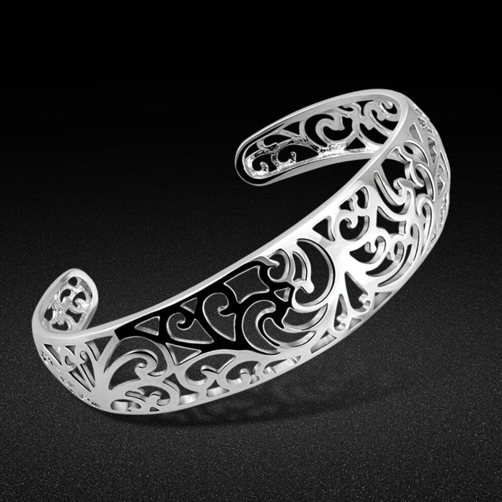 Bohemian Sterling Silver Bangle-Women's 925 Silver Open Bracelet-Adjustable Pattern Bangle-Popular Jewelry-Birthday Gift
