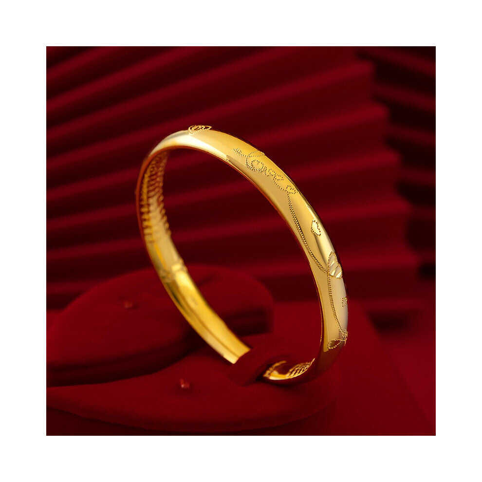 24k yellow Plated Glossy Heart Sutra Bracelet for women men Vintage Heart Sutra Bangle Wedding Girlfriend Birthday