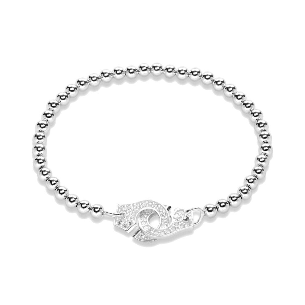 100% 925 Silver Bracelet Handcuff Clasp With Clear Zircon High Women Ball Chain Jewelry Menottes