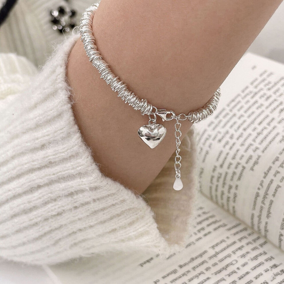 925 Sterling Silver Glossy Love Charm Bracelet Female Ins Circle Moveable Arrival Light Jewelry