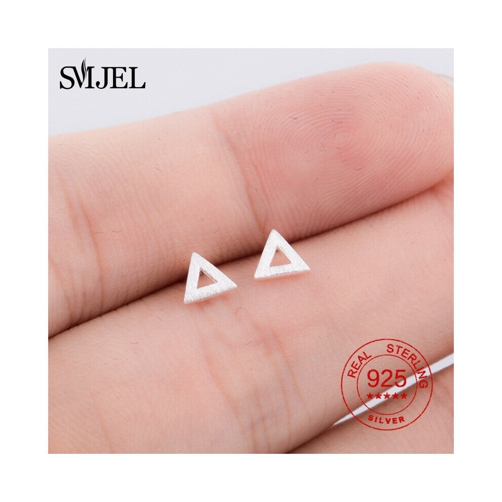 Real 925 Sterling Silver Small Geometric Earrings for Women Rock Triangle Heart Round Earrings Puzzle Hip hop Jewelry