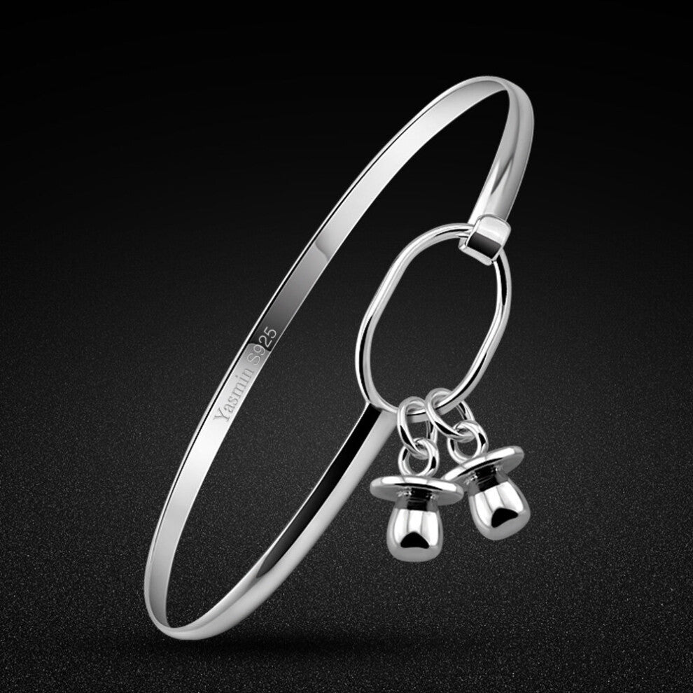 Minimalist silver jewelry 925 sterling silver bracelet opening pendant bracelet birthday party accessories glossy bangle bijoux