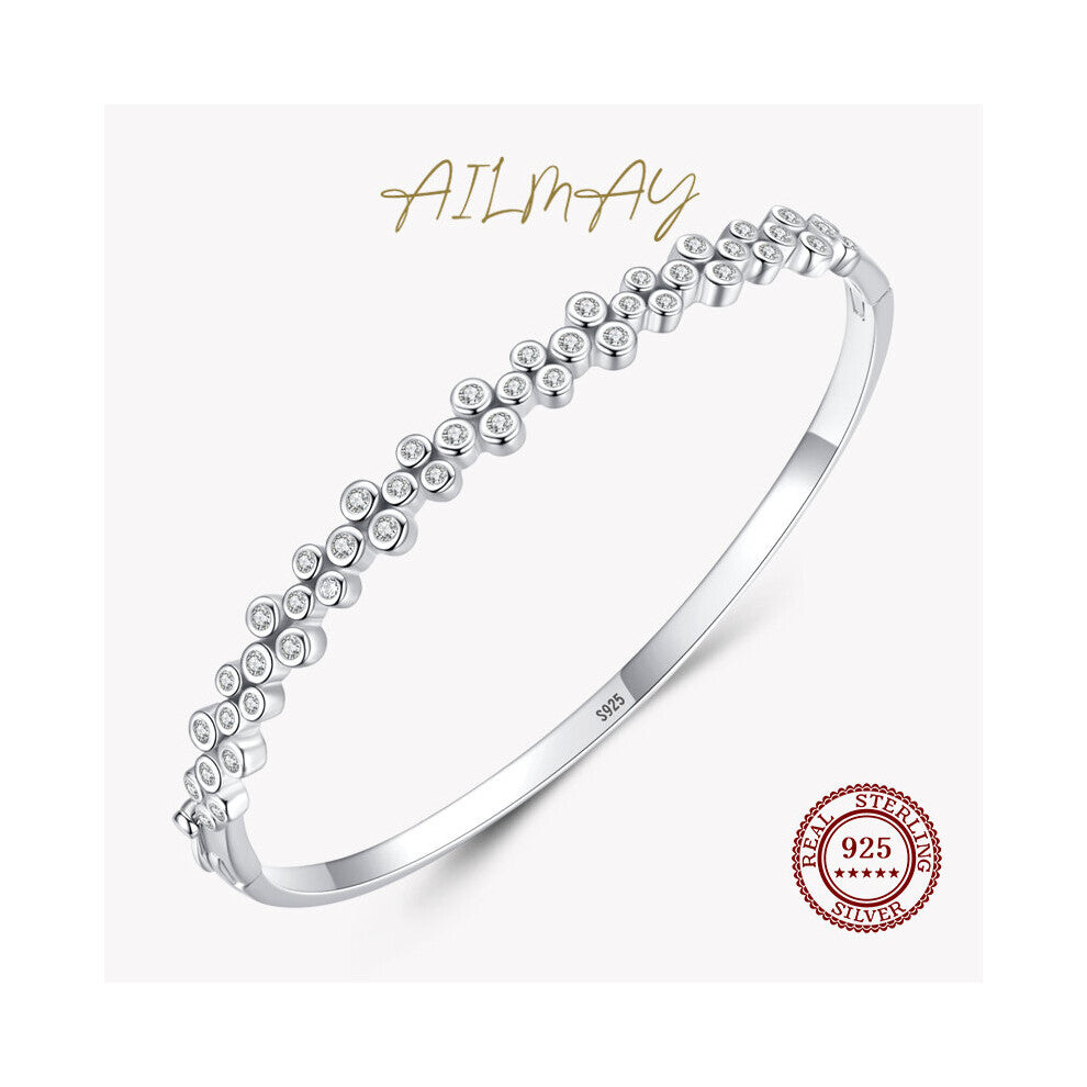 Top Real 925 Sterling Silver Round Bubble Clear Zircon Bracelets For Women Statement Jewelry Gift