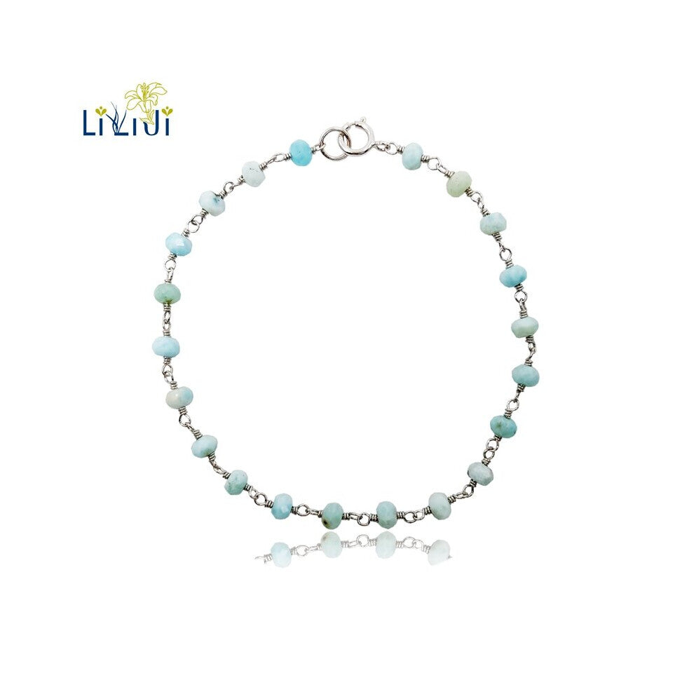 Real Larimar Bracelet 925 Sterling Silver Knitting Shining Bracelet 7''-8'' for Women Nice Gift Jewelry