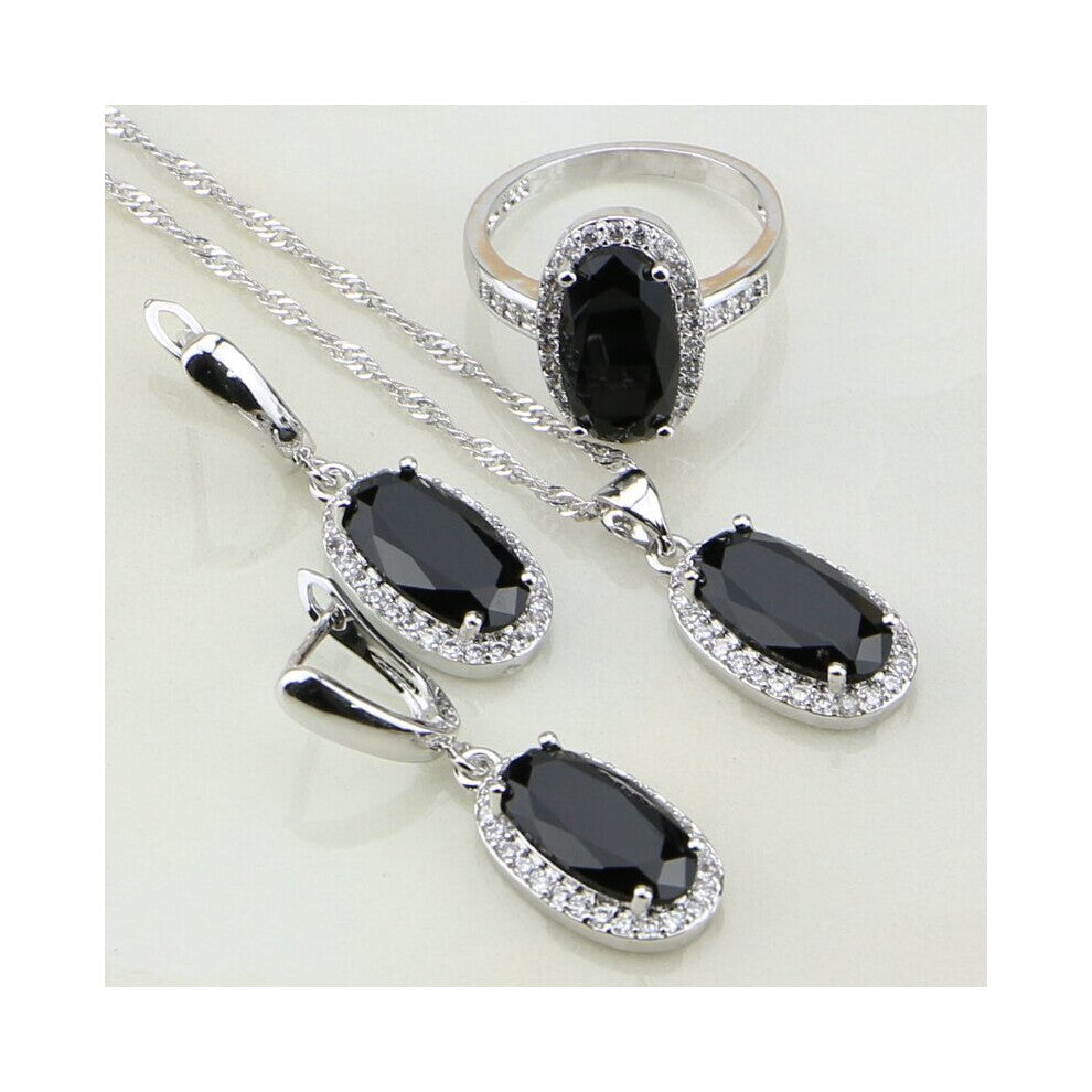 Oval Shaped Cubic Zirconia CZ 925 Sterling Silver Bridal Jewelry Sets For Women Party Earrings-Pendant-Necklace-Ring