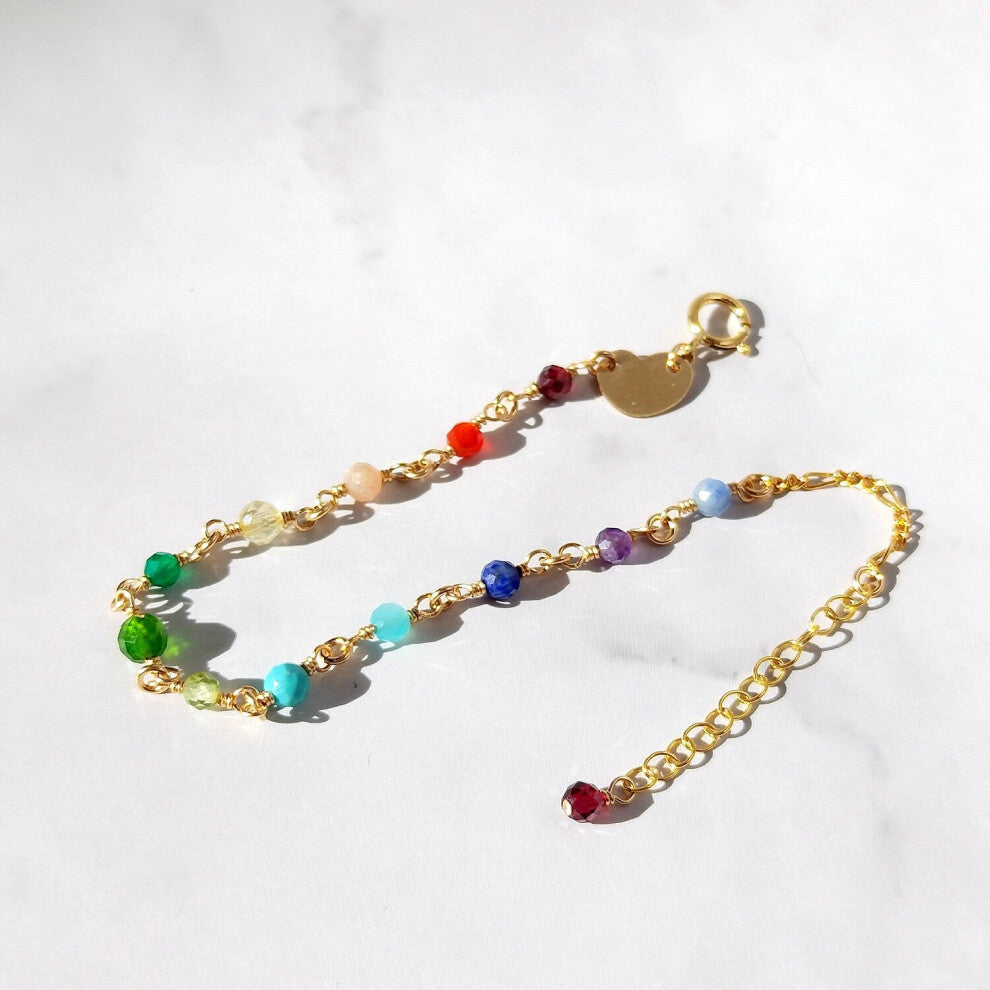 Rainbow Stone 3-4mm American 14K Filled Chain Bracelet Knitting Jewelry For Women Girls