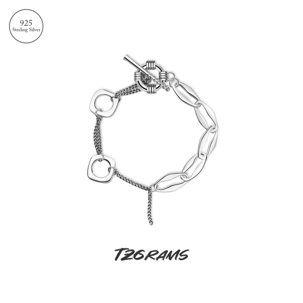 925 Real Silver Vintage Bracelet For Women Chain and Link Bracelet Glossy Unique Fine Jewelry Gift