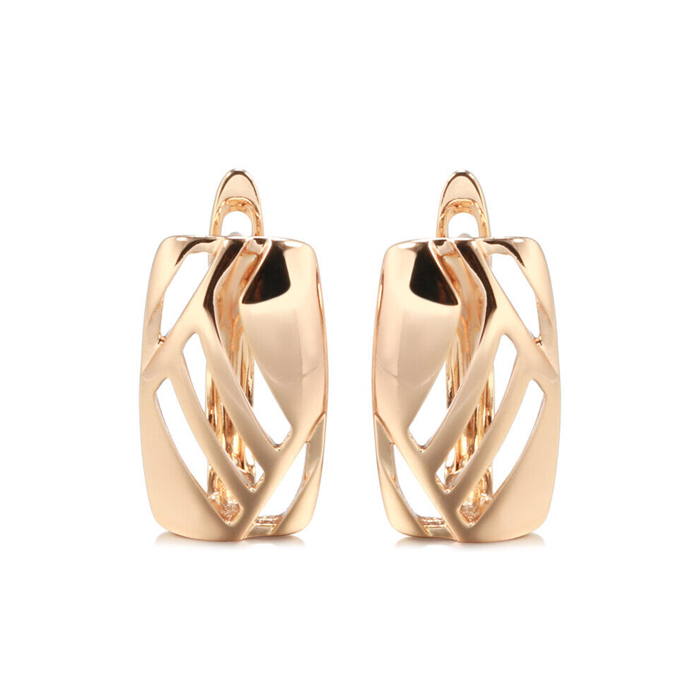 Minimalist Geometric Button Earrings 585 Rose Board Hollow Streak Glossy Symmetry Earrings Women Party Jewelry