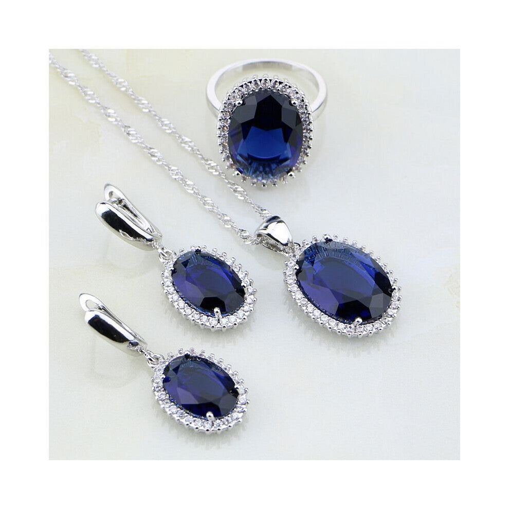 3PCS Zircon Birthstones Sterling Silver Jewelry Sets For Women Wedding Earring-Pendant-Necklace-Ring