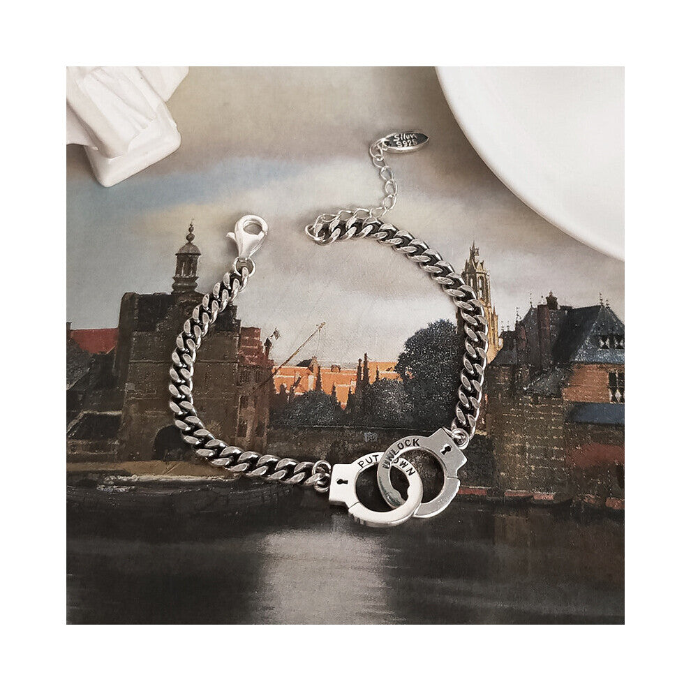 Women's Hand S925 Sterling Silver Handcuffs Bracelet Female Personality Retro Thai Silver Student Bracelet Jewelry
