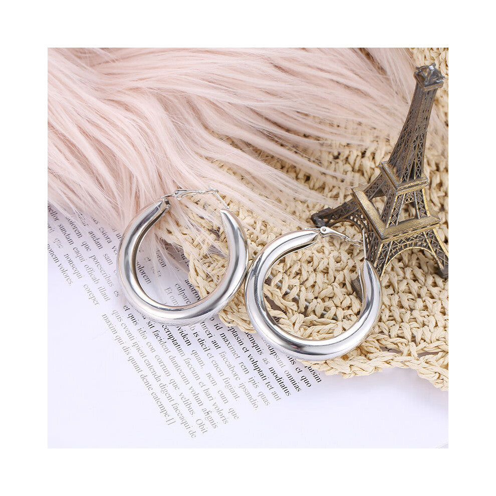 Personality 50 MM Big Hoops Earrings Minimalist Thick Tube Round Circle Earrings For Women Zinc Alloy Hiphop Rock