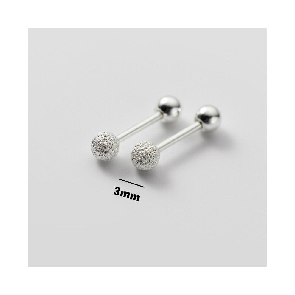 Silver Minimalist Glossy Frosted Bead Small Stud Earrings Women Ear Bone Piercing For Women Jewelry Accessories