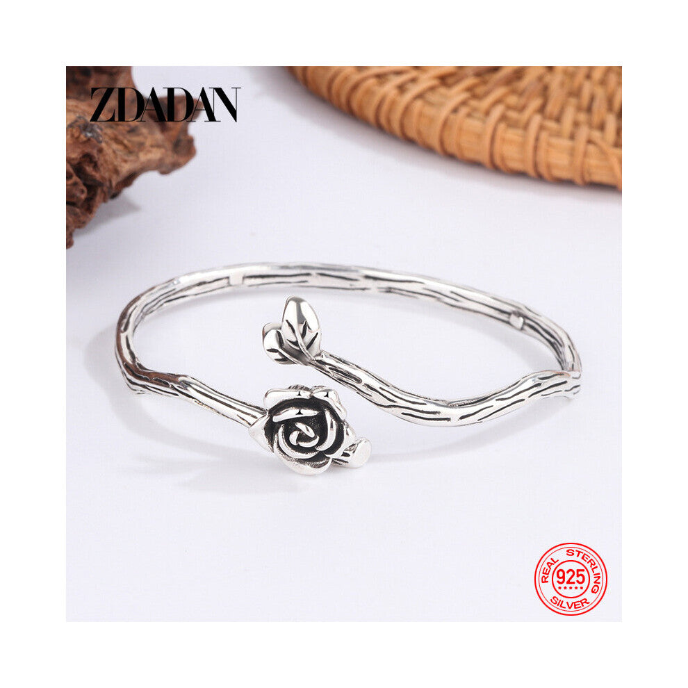 925 Sterling Silver Flower Adjustable Bracelet&Bangle For Women Jewelery