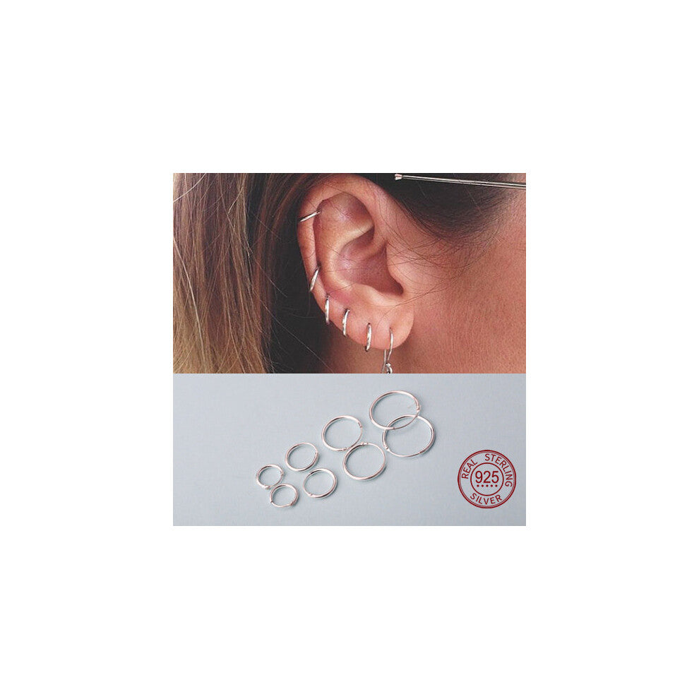 7-50 mm Ear Bone Hoop Earrings Mini Small Big Smooth Round Circle Earrings Hoops Sterling-Silver-Jewelry Pendientes