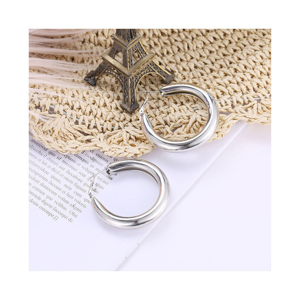 Personality 50 MM Big Hoops Earrings Minimalist Thick Tube Round Circle Earrings For Women Zinc Alloy Hiphop Rock