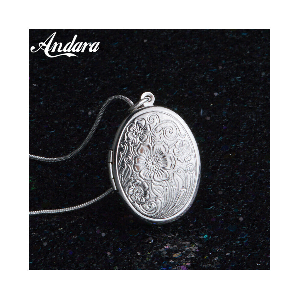 Jewelry 925 Sterling Silver Necklace Egg-Shaped Photo Frame Pendant Necklace Men & Women Charm Jewelry