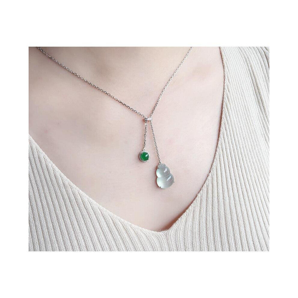 [Picking Gourd] S925 Sterling Silver Natural Chalcedony Jade round Blender Gourd Pendant Ins Female Clavicle Chain All-