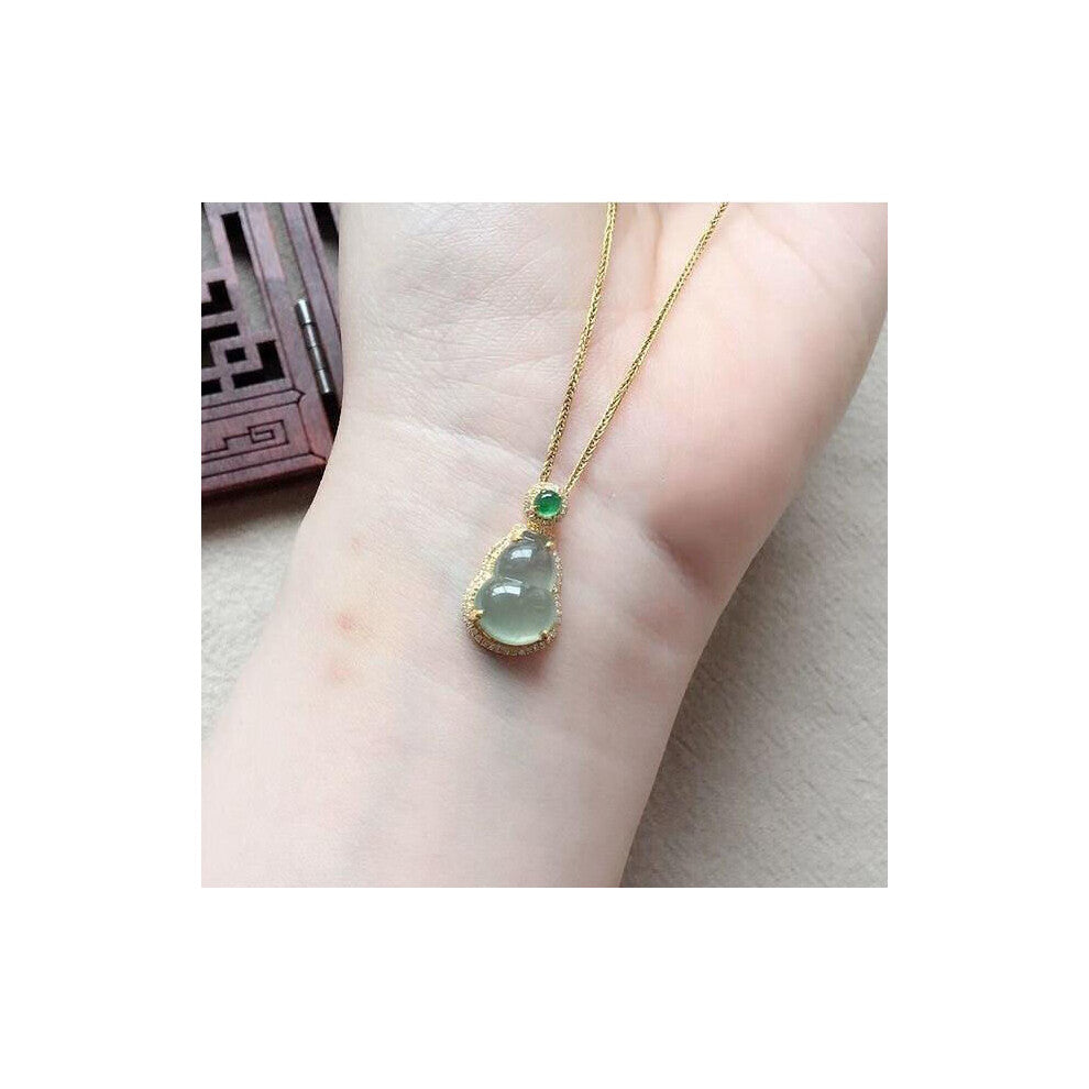 S925 Sterling Silver Inlaid Chalcedony Natural Jade round Blender Gourd Combination Pendant Necklace Grace