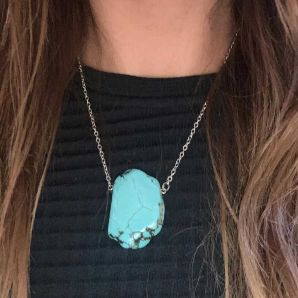 1pcs Natural turquoise tablet pendant+necklace Reiki Crystal Dragon Steel Chain Charms Craft Clavicle Heart Beads Chakra