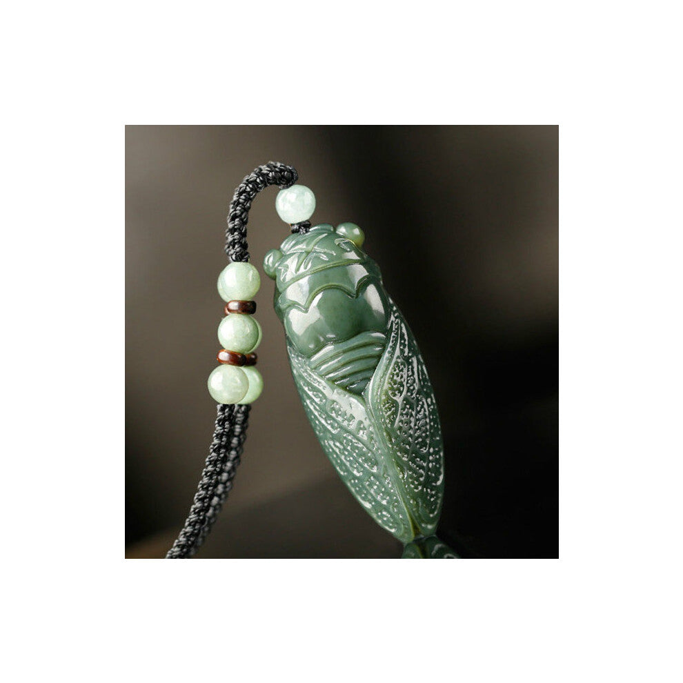 Natural Hetian Jade Cicada Pendant Beads Necklace Charm Jewellery Accessories Hand-Carved Amulet for Women Men