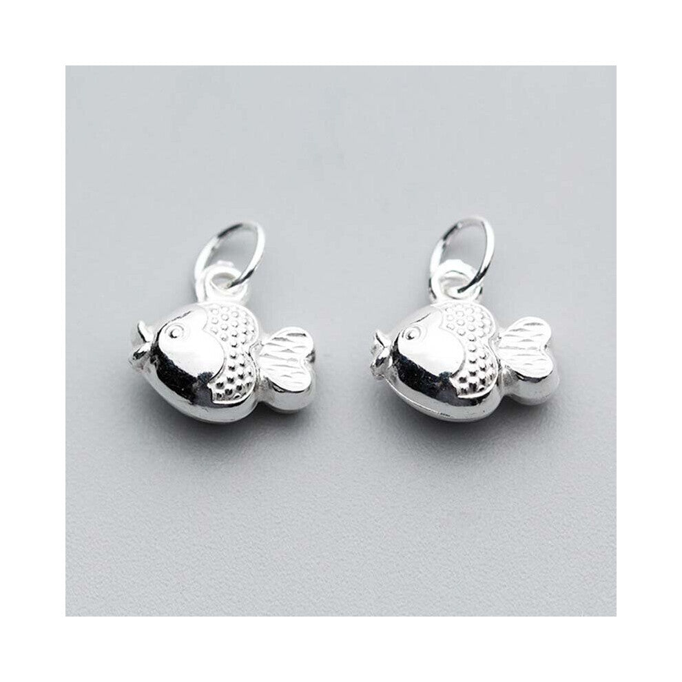 Double Side Metal Fish Charms 925 Sterling Silver Craft Pendants With Loop DIY Women Jewelry Making Accessories