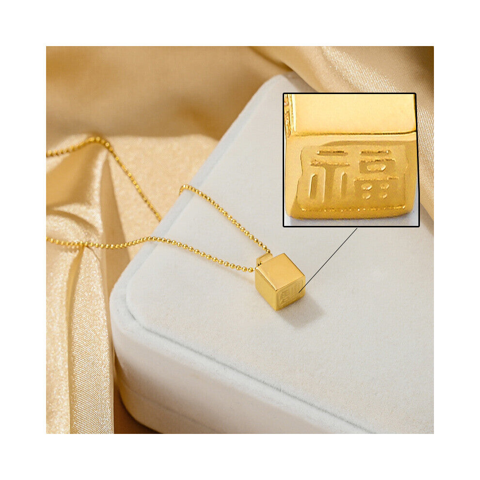 glossy square titanium steel pendant gold-plated necklace niche temperament female ethnic jewelr