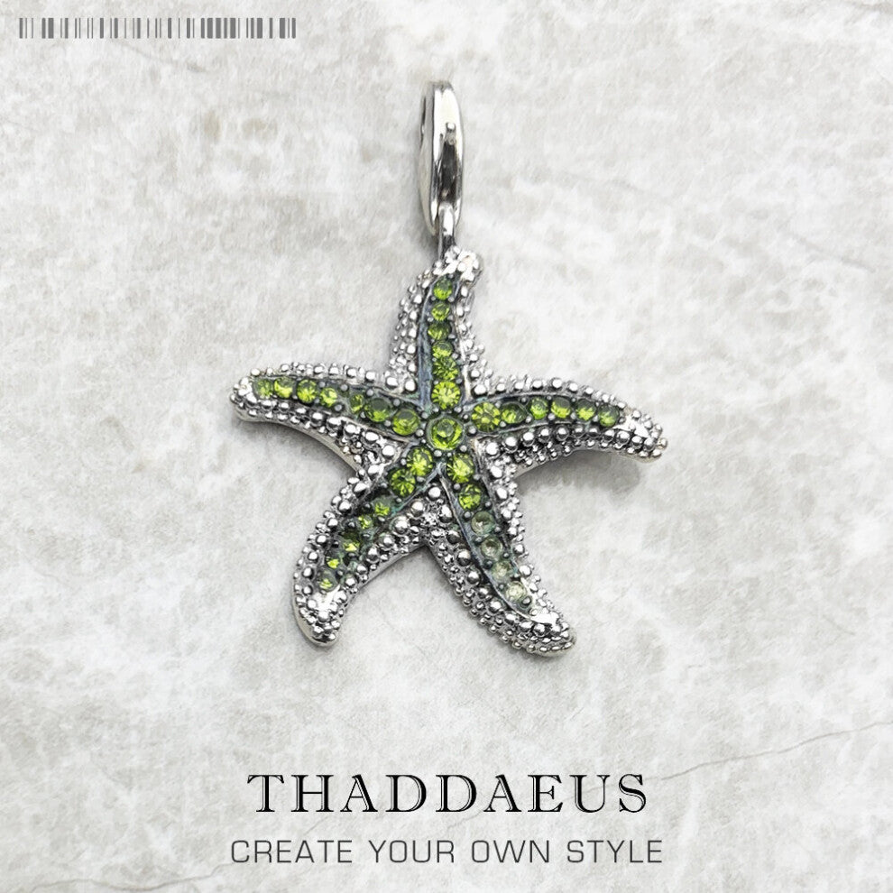 Pendant Green Starfish ,Brand 925 Sterling Silver Europe Bijoux Accessories Gift For Woman Men