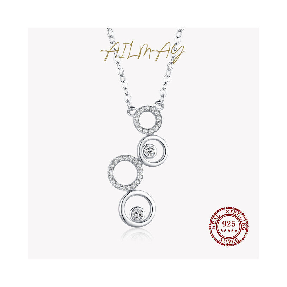 100% 925 Sterling SilverShining CZ Round circular Bubble Long Pendant Necklace For Women Wedding Engagement Jewelry Gift