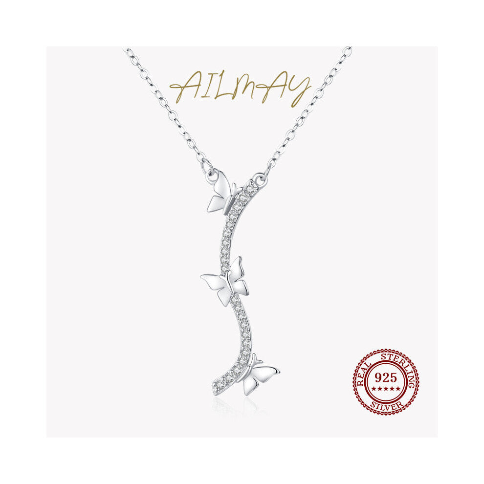 Animal Butterfly &Tree 925 Sterling Silver Pendant Necklace For Women Girls Shining Zircon Party Accessories Jewelry
