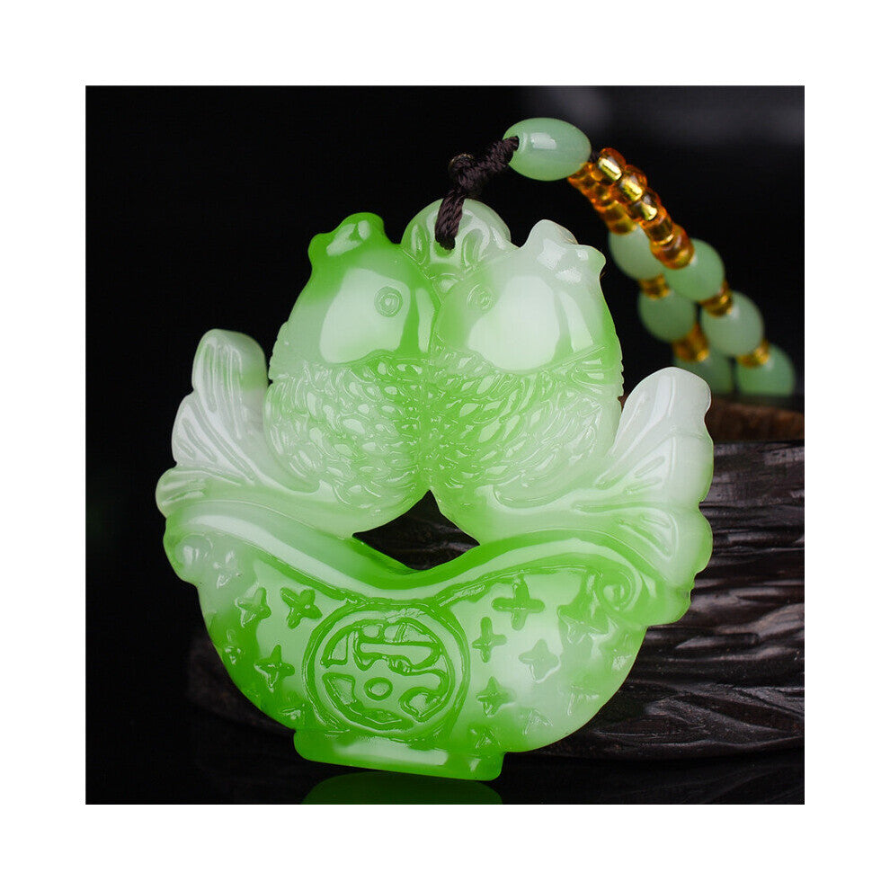Natural Green Jade Pisces Pendant Necklace Charm Jewellery Accessories Hand-Carved Man Luck Amulet Sweater Chain