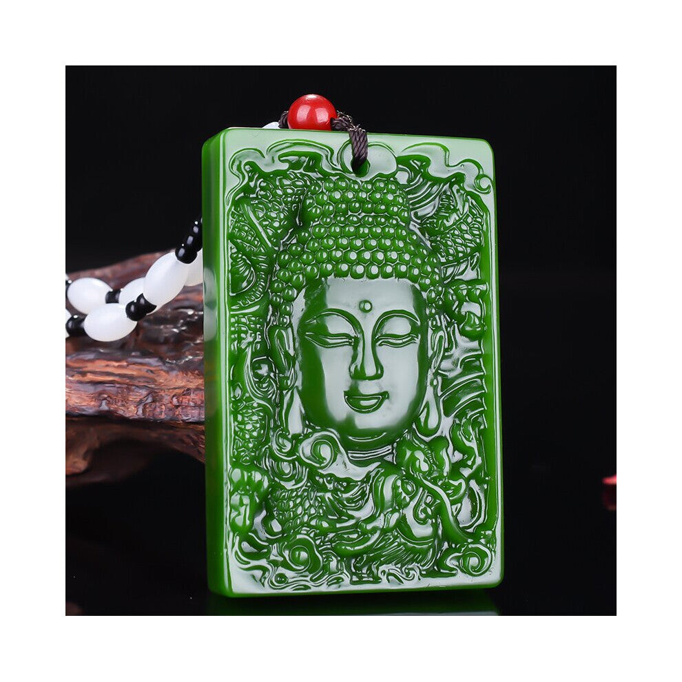 Chinese Green Jade Buddha Pendant Necklace Charm Jewellery Accessories Hand-Carved Man Woman Amulet rope