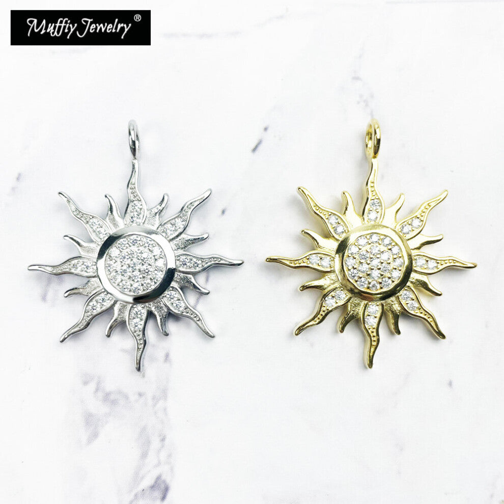 Pendant Sun 925 Sterling Silver Golden With Zirconia Fine Jewelry Accessories Fit Necklace Europe Styling Bijoux Gift