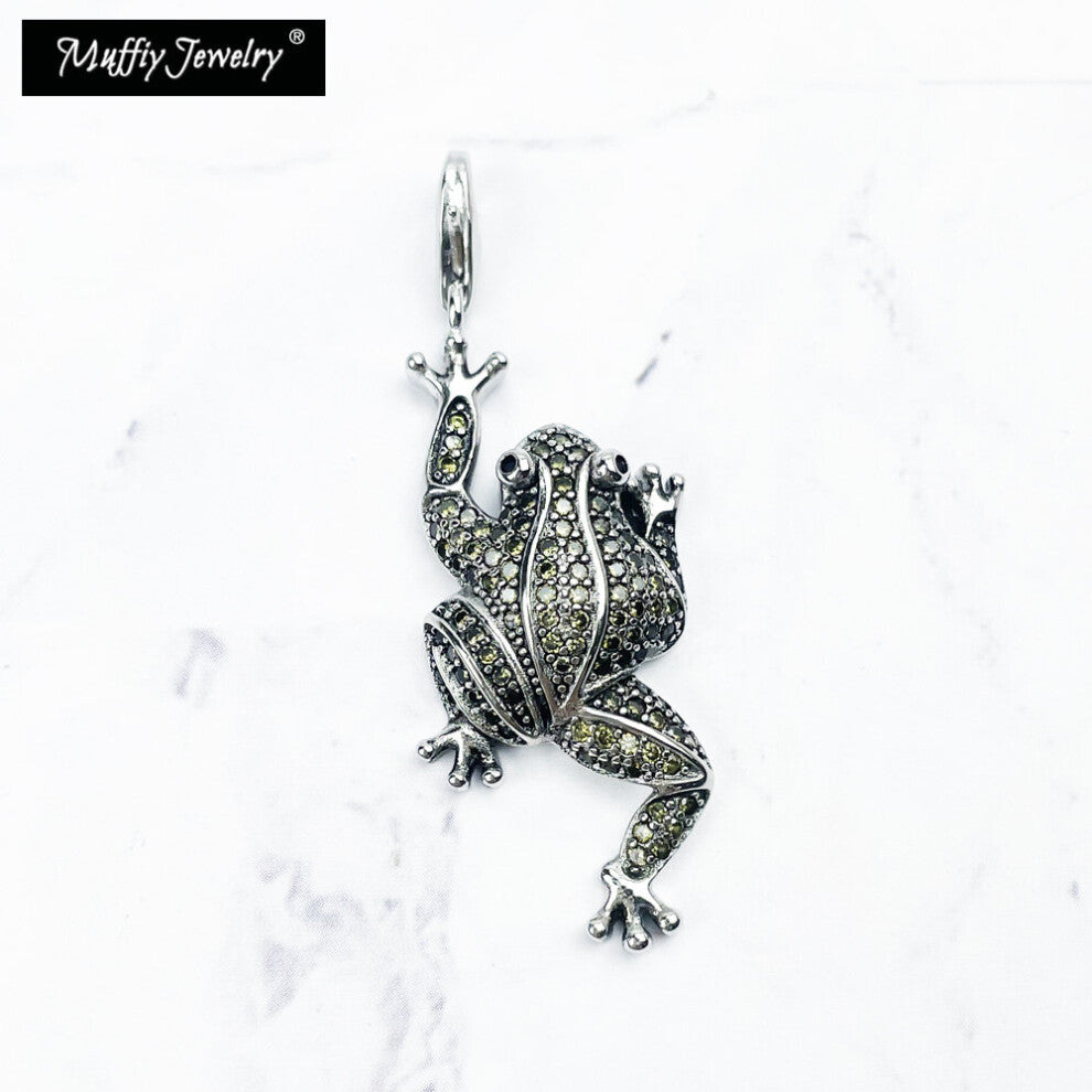 Pendant Frog 925 Sterling Silver Green Zirconia Fine Jewelry Accessories Fit Necklace Bag Europe Styling Meaningful Gift