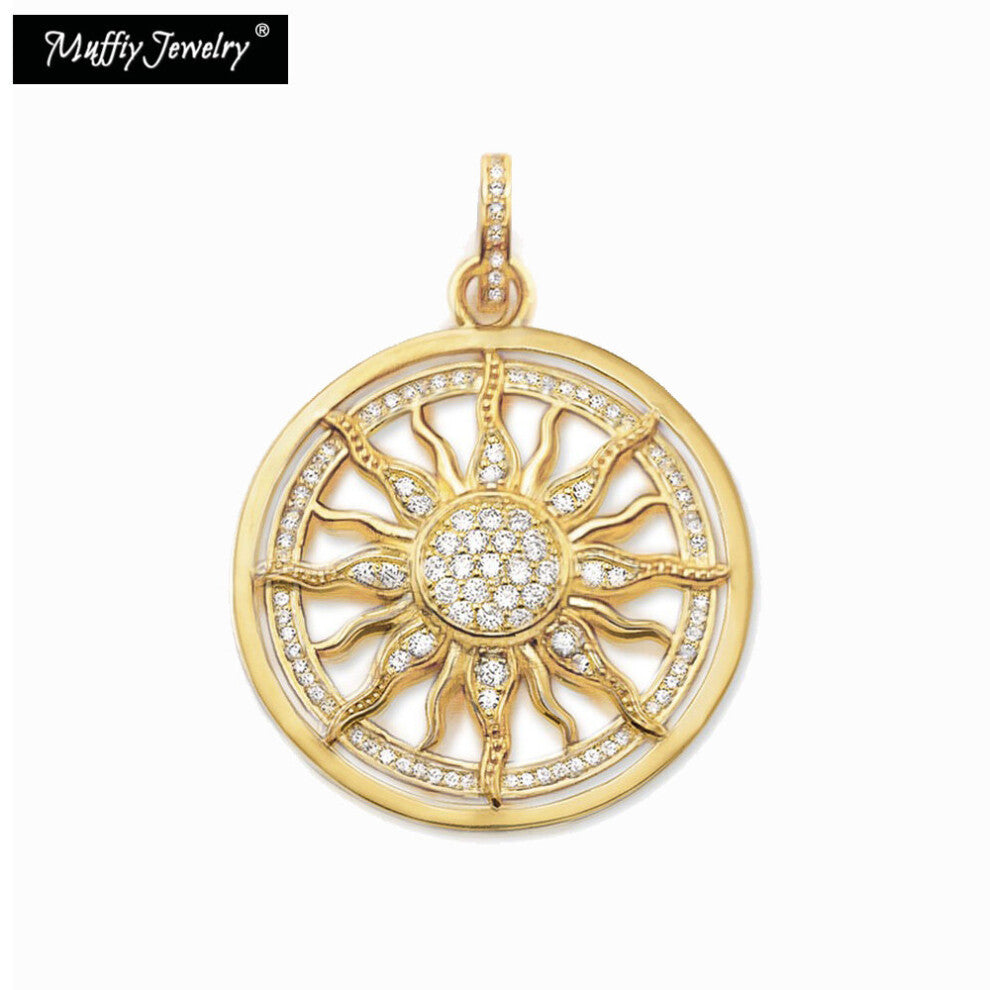 Golden Circle Sun Pendant Europe Styling 925 Sterling Silver Fine Women Jewelry Accessories Fit Necklace Gift