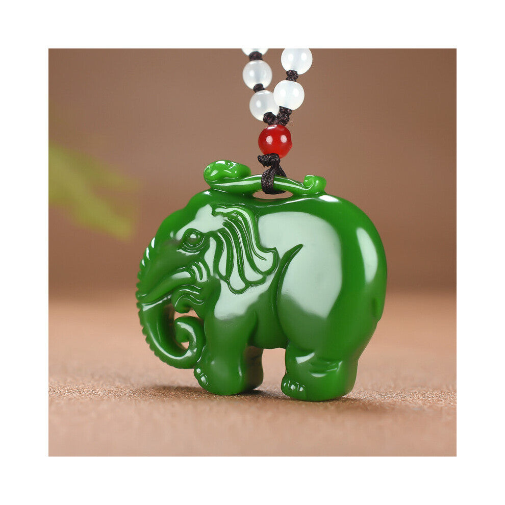 Natural Green Jade Elephant Pendant Necklace Charm Jewellery Accessories Hand-Carved Man Luck Amulet Sweater Chain