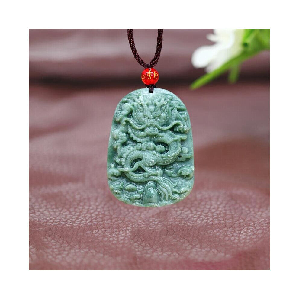 Jade Dragon Pendant Necklace Chinese Jewelry Accessories Gift Natural Carved for Women Green Amulets Real Vintage Men Man