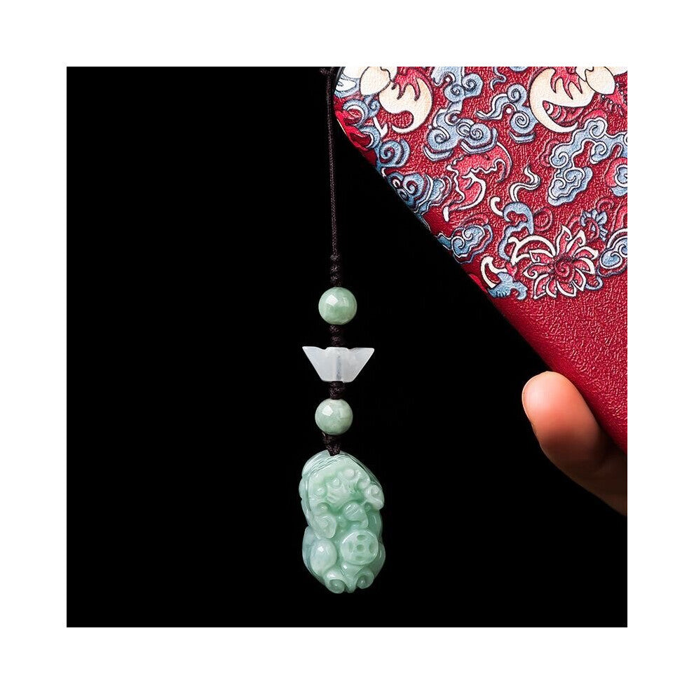 Customization Natural Emerald Money Pixiu DIY Phone Chain Key Ring Jewellery Accessories Hand-Carved Man Woman Amulet
