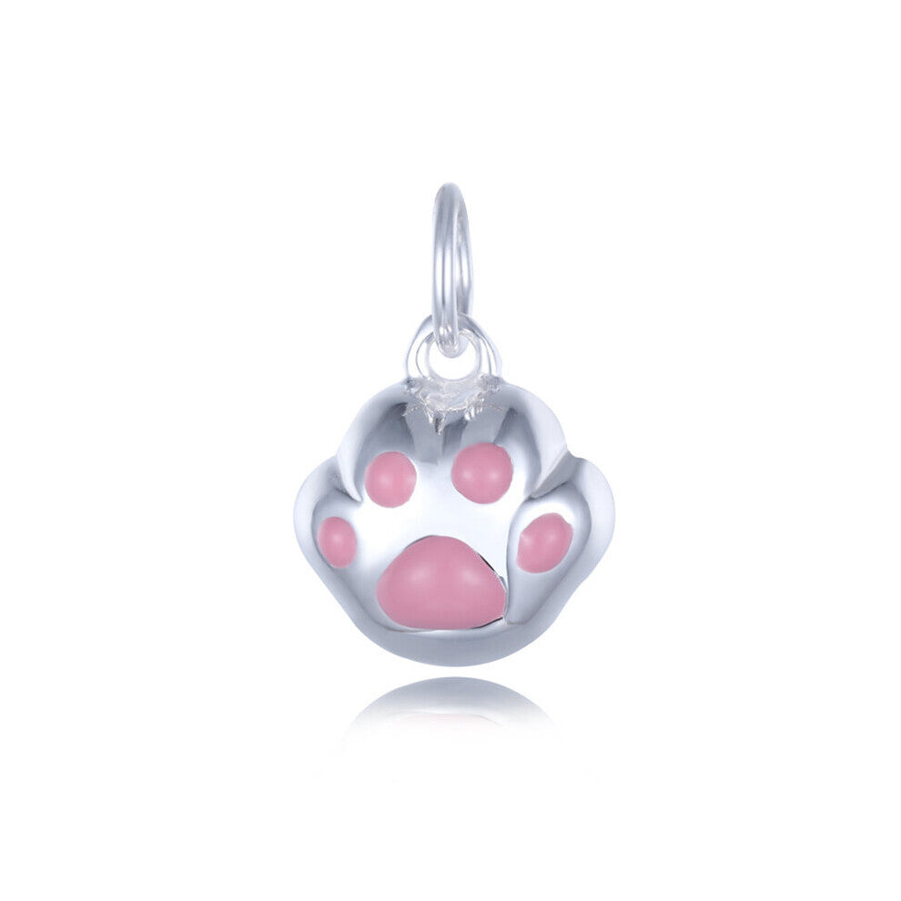 TrustDavis 925 Sterling Silver Glaze Cat Paws Charms Pendant For Bracelet Or Necklace DIY Accessories Jewelry HY004