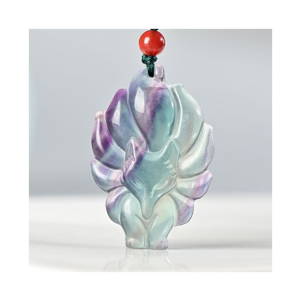 Natural Colorful fluorite Jade Nine tail fox Pendant Necklace Jewellery Accessories Hand-Carved man woman Amulet
