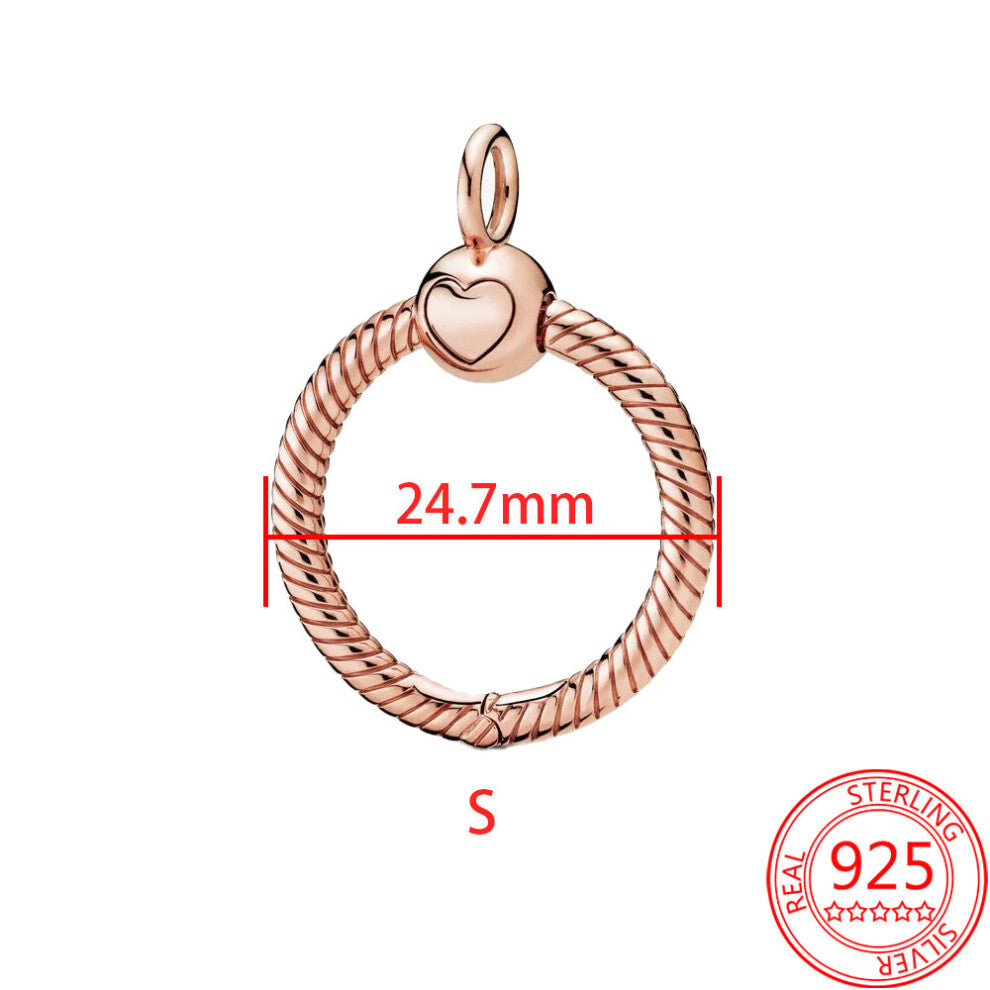 Classic 925 Sterling Silver Rose O-Shaped Pendant Plated Necklace Pendant Charms Fit Women's Jewelry Accessories