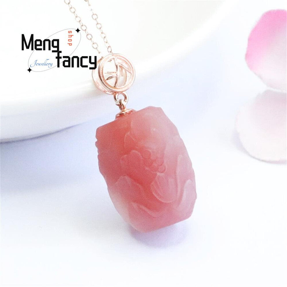 S925 Silver Natural Salt Source Agate Peony Pendant Retro Charms Mascots Fine Jewelry Men Women Necklace Holiday