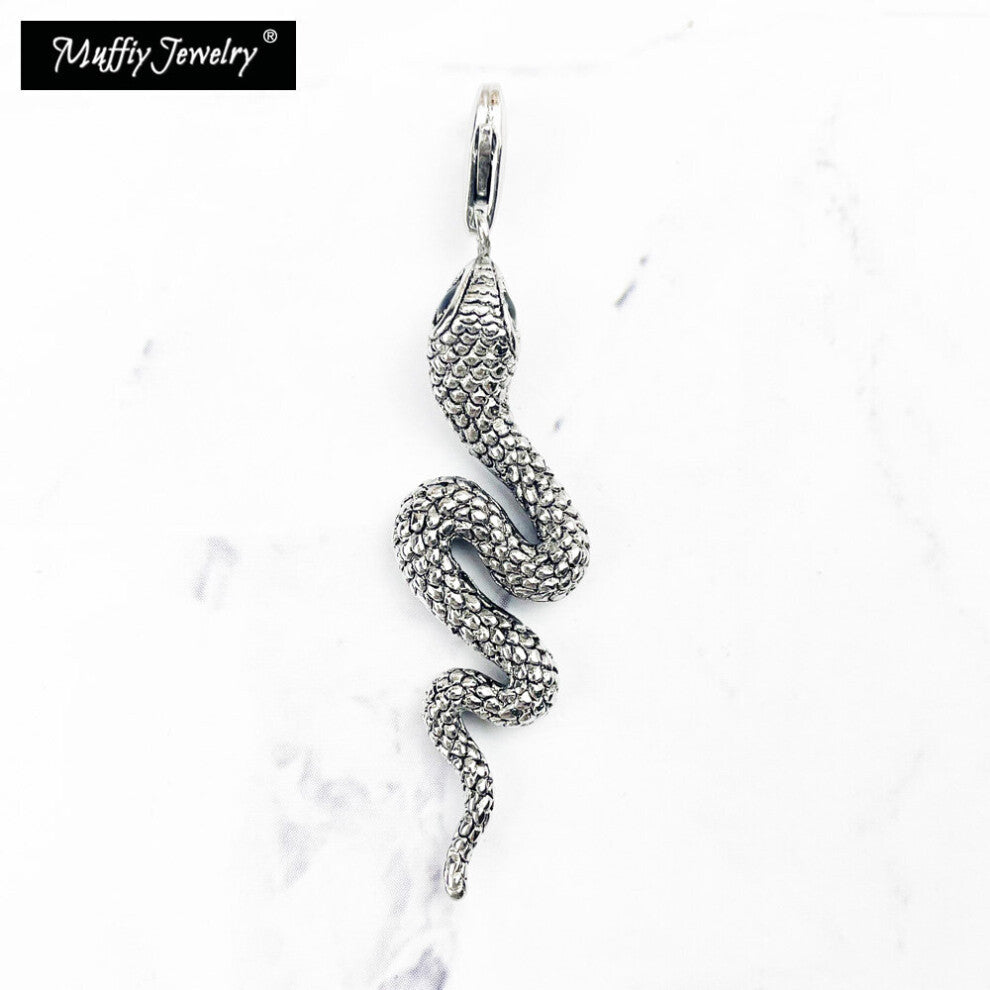 Pendant Snake 925 Sterling Silver Blackened Fine Jewelry Accessories Fit Bracelets Necklace Vintage Lucky Gift For Man Woman