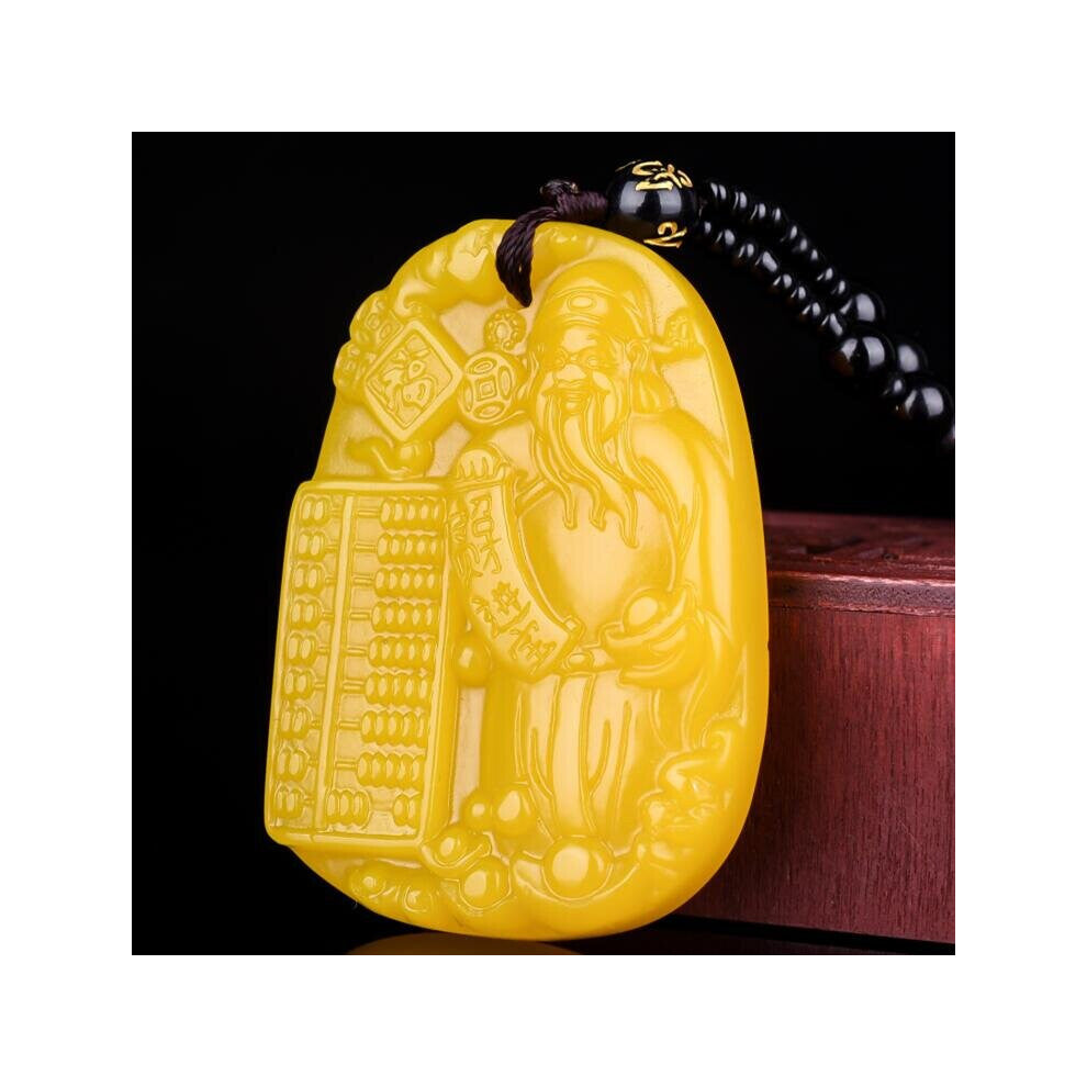 Chinese Yellow Jade Ruyi Abacus God Wealth Pendant Necklace Jewellery Accessories Hand-Carved Man Woman Luck Amulet