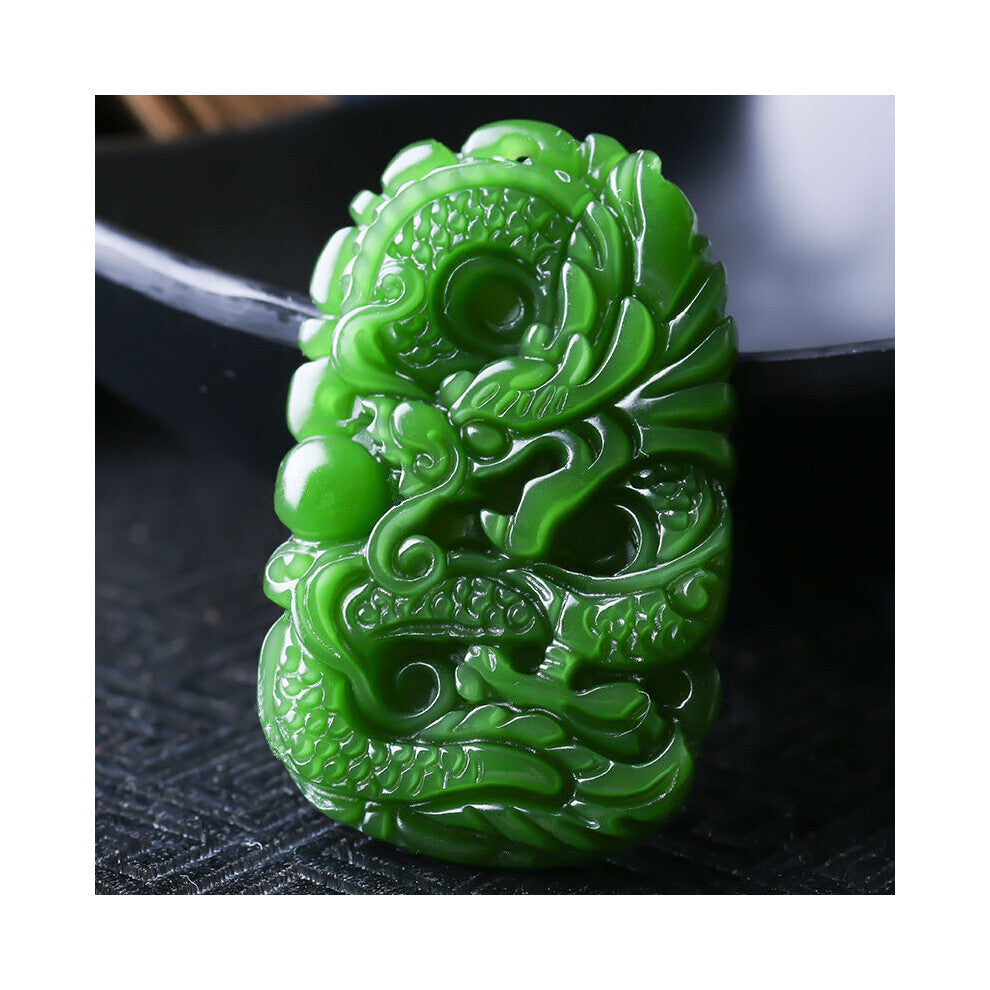 Natural Green Jade Dragon Pendant Necklace Jewelry Accessories Hand-Carved Man Luck Amulet Woman Sweater Chain