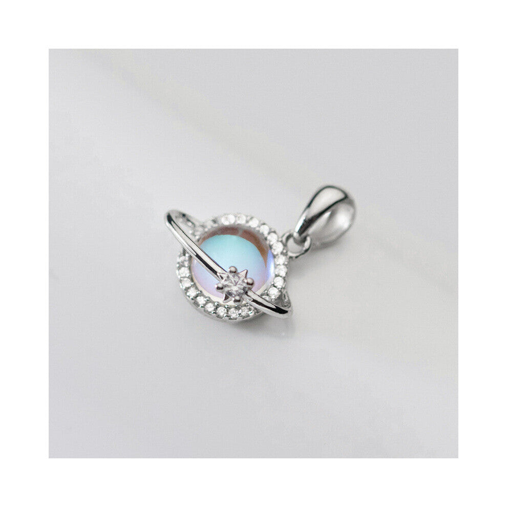 TrustDavis Real 925 Sterling Silver Sweet Round Planet CZ Charm Pendant Necklace DIY Accessories Fine Jewelry DZ912